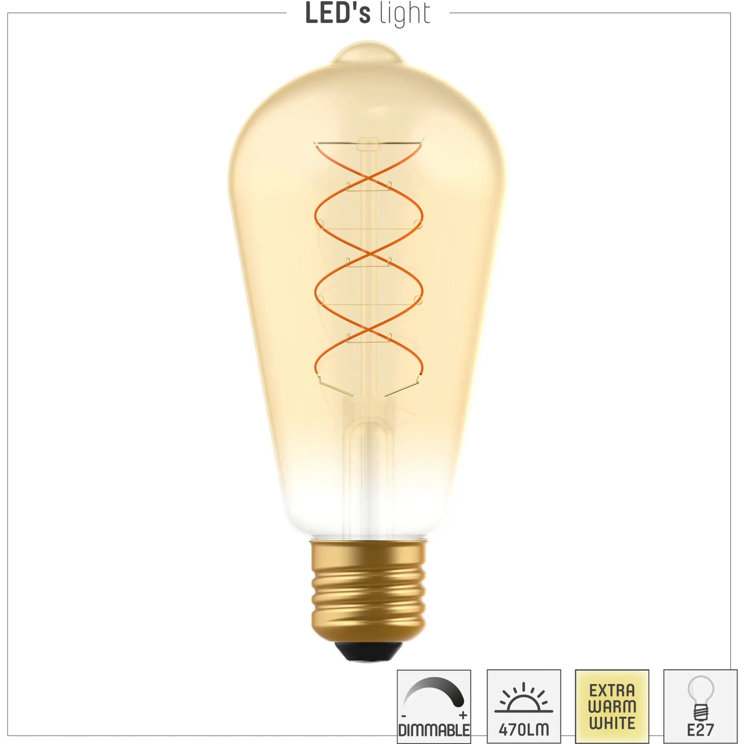 E27 LED-Lampe im Vintage-Stil ST64, 4W, warmweiß, dimmbar.