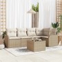 Beiges 6-teiliges vidaXL Garten-Sofa-Set aus Polyrattan mit Kissen und Tisch.