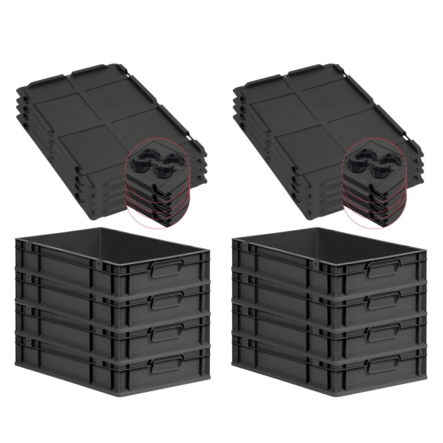 PROREGAL SuperSparSet 8x Eurobox Nextgen Grip Mit Auflagedeckel Und Schwarz günstig online kaufen