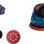 Bosch Professional GEX 12V-125 Akku-Exzenterschleifer mit L-Boxx, Schleifblatt und Staubbeutel.