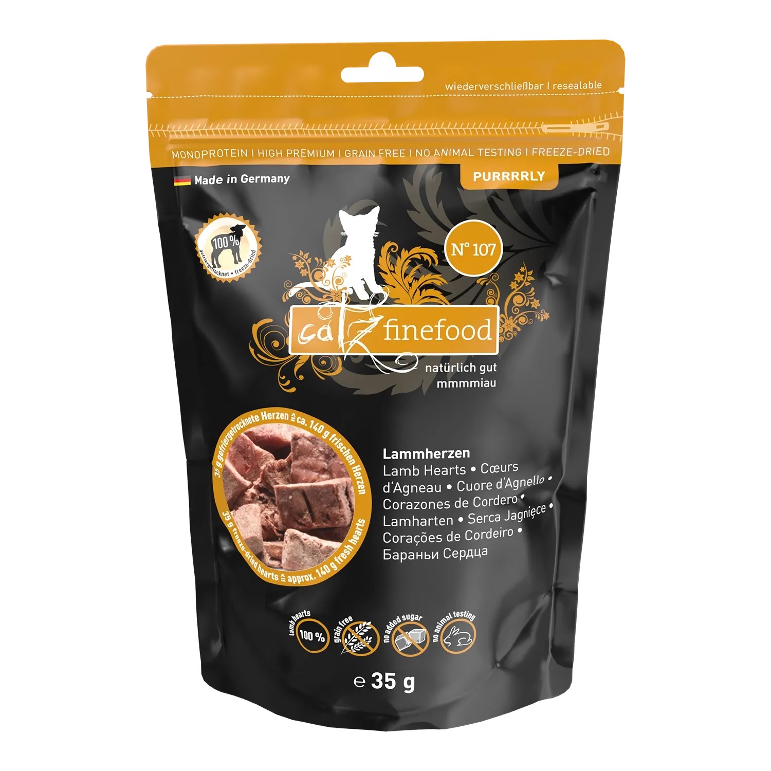 Catz Finefood Katzenleckerlies & Katzensnacks Purrrrly N° 107 m. Lammherzen 35 g