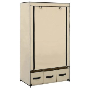 Cremefarbener Stoff-Kleiderschrank vidaXL (87x49x159cm) mit drei Schubladen.