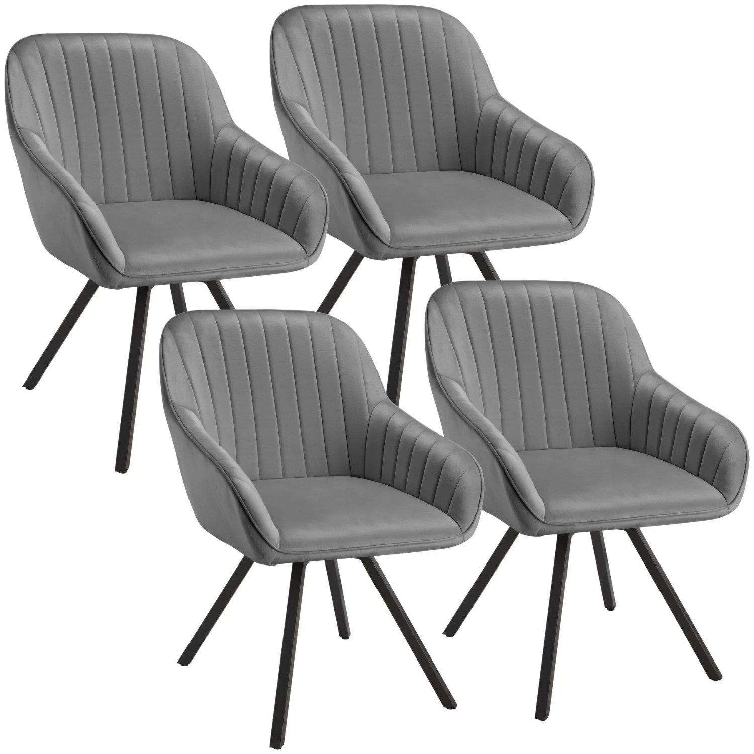 Tectake Drehbarer Armlehnstuhl  Snug Gepolstert  In Samtoptik  Mit Durchgehender Lehne 4Er Set 58 x 58 x 82 cm Grau