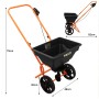 Monstershop 25L Streuwagen für Saatgut und Dünger, orangefarbenes Gestell, schwarzer Behälter.