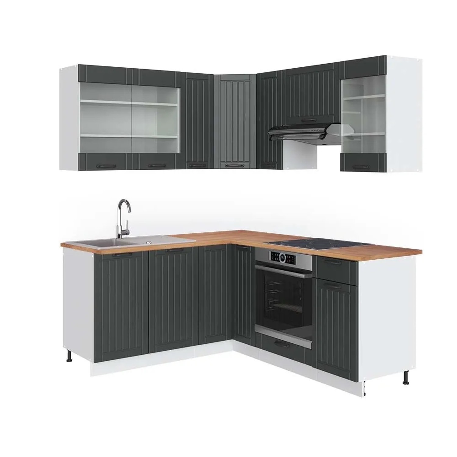 Vicco Eckküche Fame-Line Dunkelgrau/Weiß 190 x 82, AP Eiche