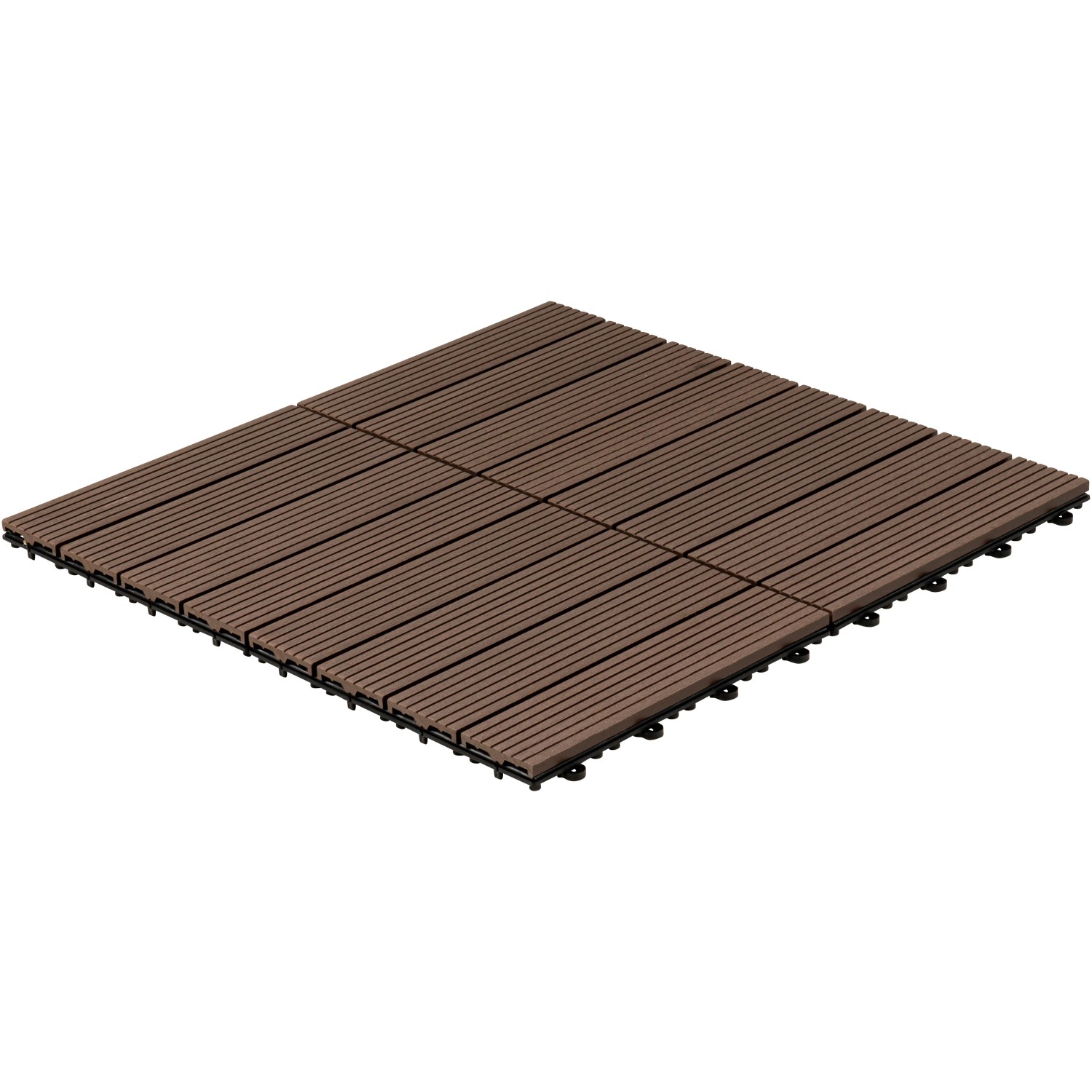 Dunkelbraune Home Deluxe WPC Klickfliesen Bavaro, 30x30 cm, für Terrasse und Balkon.