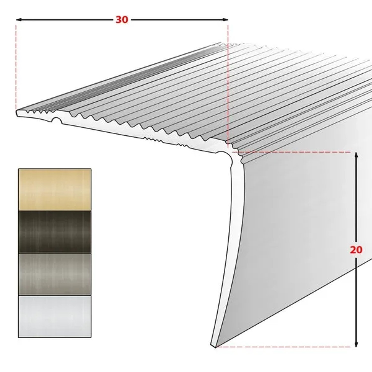KARAT Stufenkantenprofil Integral Form L, Gold, 30x20x900 mm. Selbstklebend für Treppen.