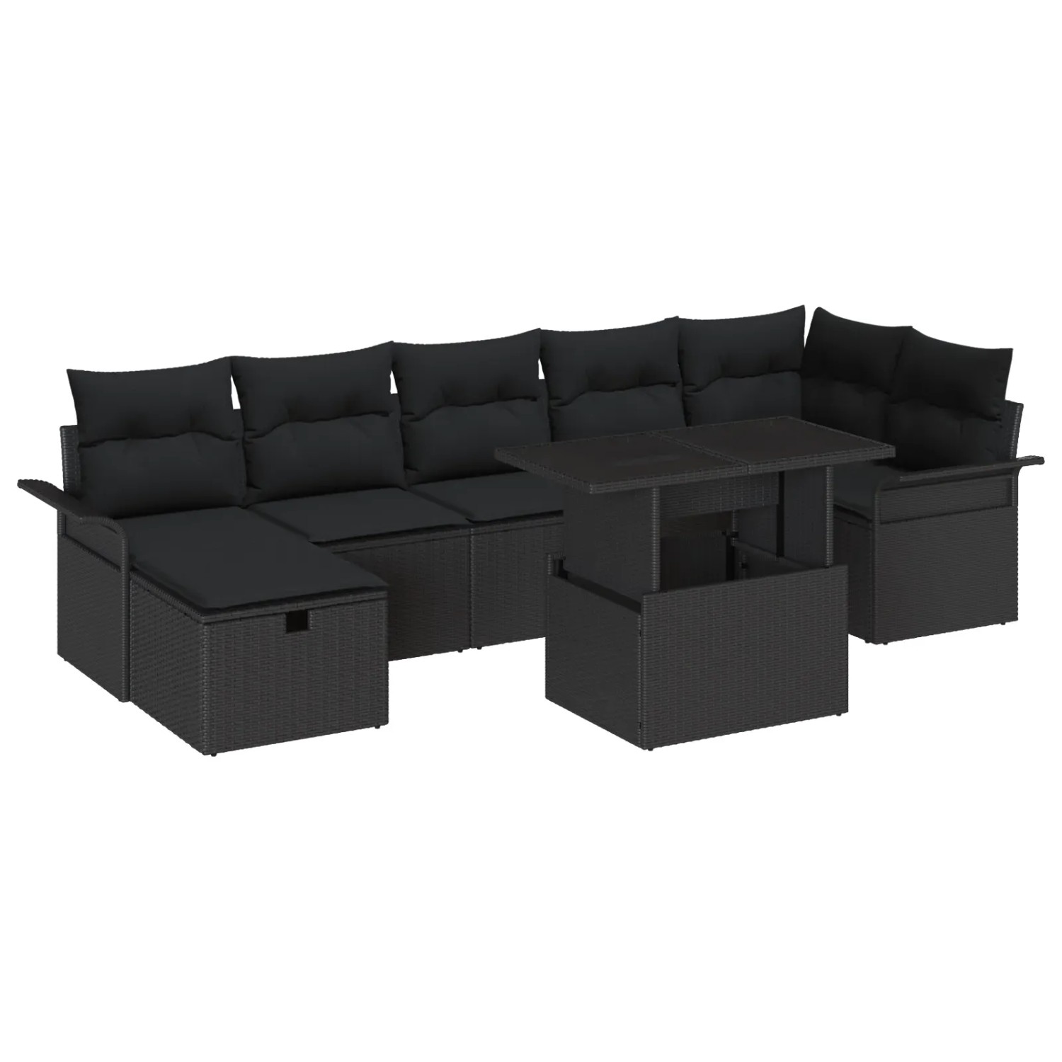 vidaXL Garten-Sofa-Set mit Kissen 8-Tlg Schwarz Poly Rattan 3361022
