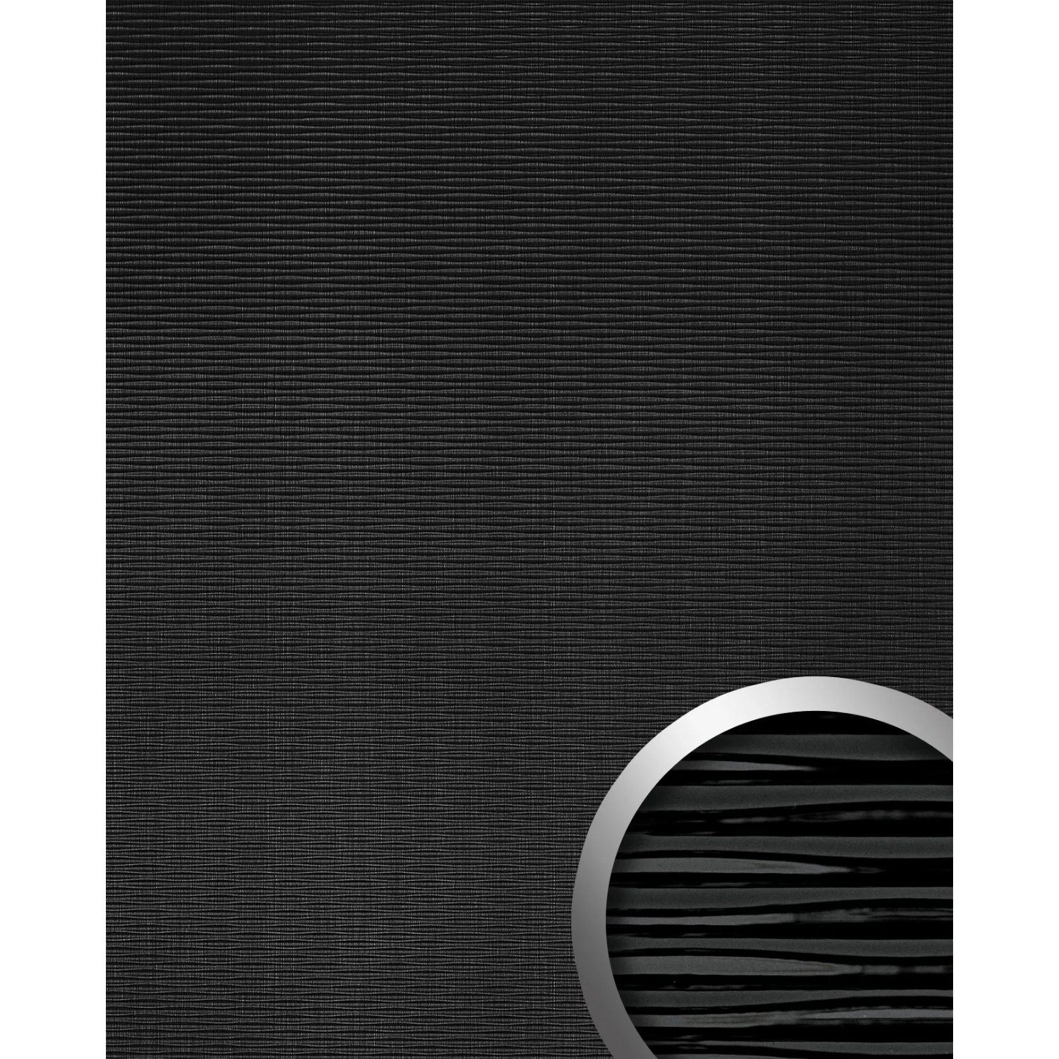 WALLFACE Paneel 23665 MOTION TWO MAGIC Schwarz, hochglänzende Wandverkleidung mit geriffelter Oberfläche.