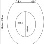 Skizze: Sanilo WC-Sitz Wave mit Maßen, Toilettendeckel aus Holz mit Absenkautomatik.
