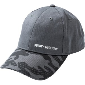 Puma Cap Champ Stahlgrau, 6-Panel-Cap mit Camouflage-Schirm und Puma Workwear Logo.