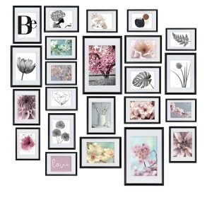 Bomoe Blossom Bilderrahmen Set, 24-teilig, Kunststoff, schwarz, für Fotos, Kunstwerke und Collagen.