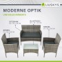 Juskys Polyrattan Sitzgruppe Fort Myers, grau meliert, mit Bank, Sesseln und Tisch.