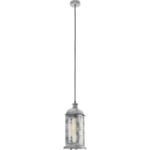 Antike silberne Eglo Pendelleuchte Lisburn 1 mit filigranem Stahl-Laternen-Design.