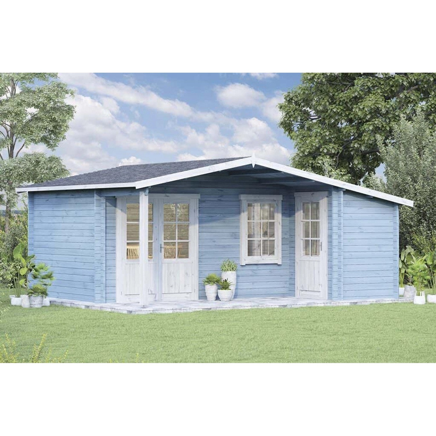 Alpholz Gartenhaus Nordkapp-40 A Satteldach 558 cm x 468 cm Hellblau günstig online kaufen