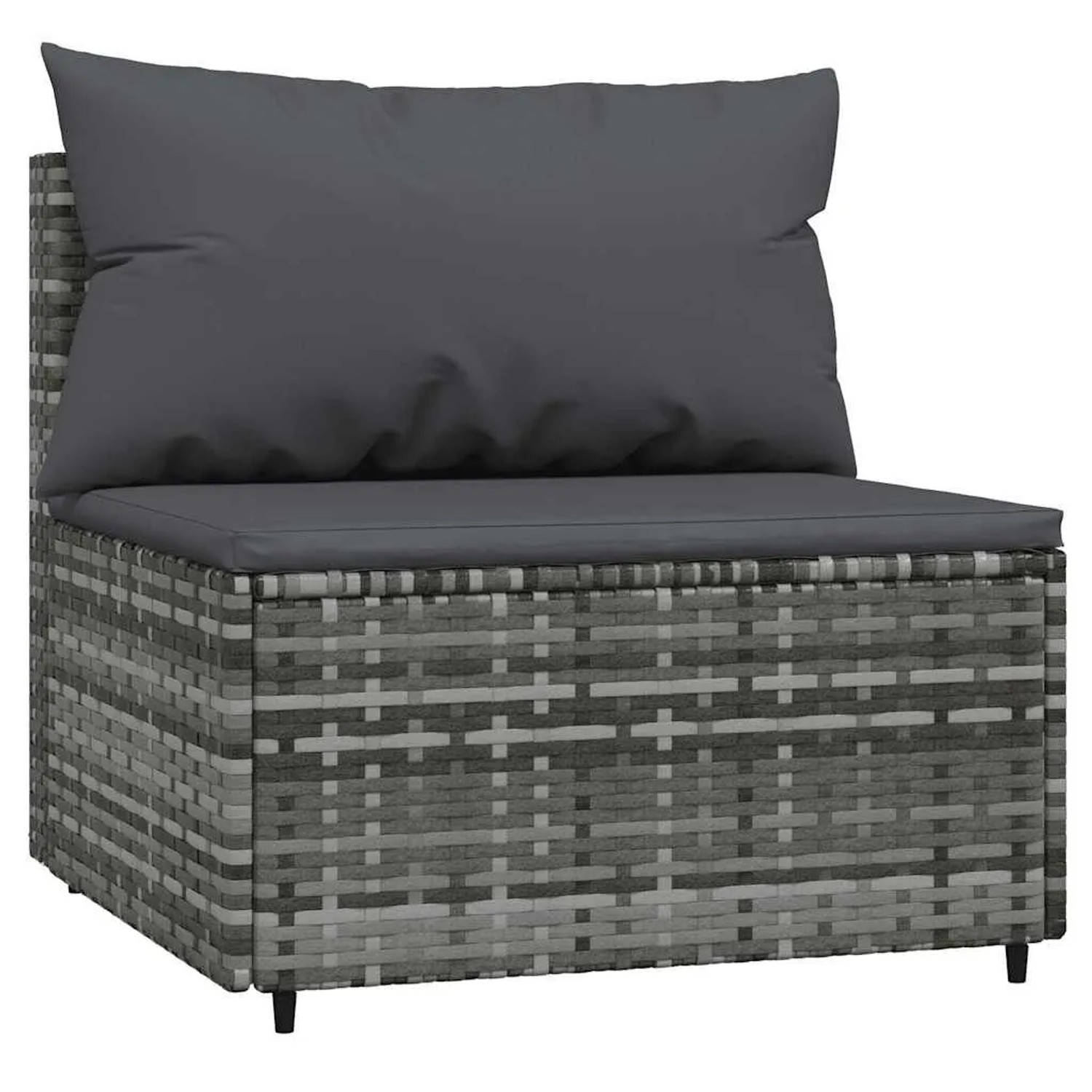 vidaXL Garten-Mittelsofa mit Kissen Grau Poly Rattan 319769