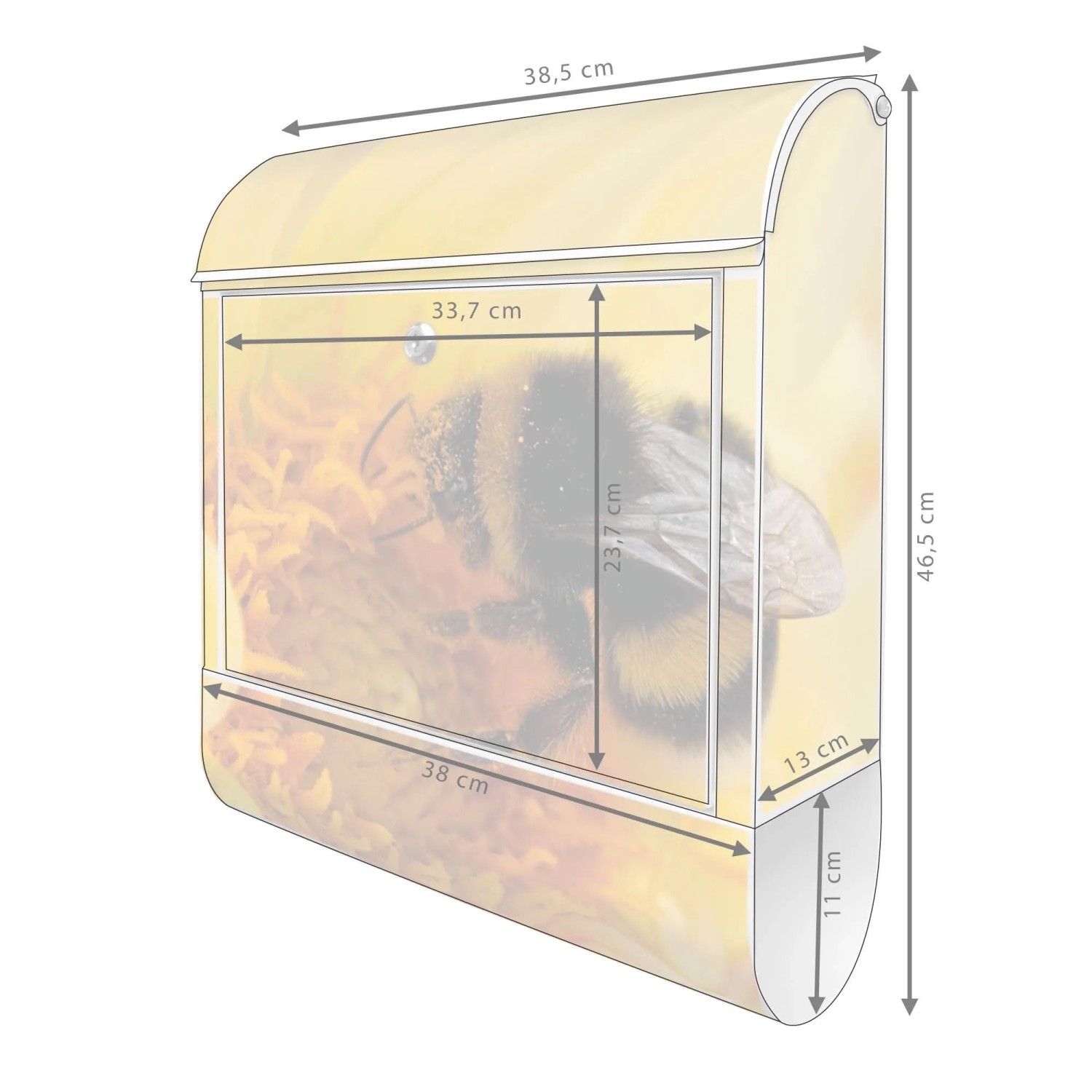 Banjado Design Briefkasten Weiß Pulverbeschichtet 39x47x14cm 2 Schlüssel Mit Zeitungsfach Motiv Hummel_6