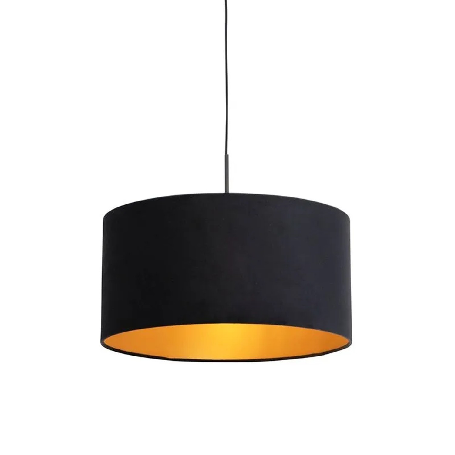 QAZQA Hängelampe mit Veloursschirm Schwarz mit Gold 50 cm Combi