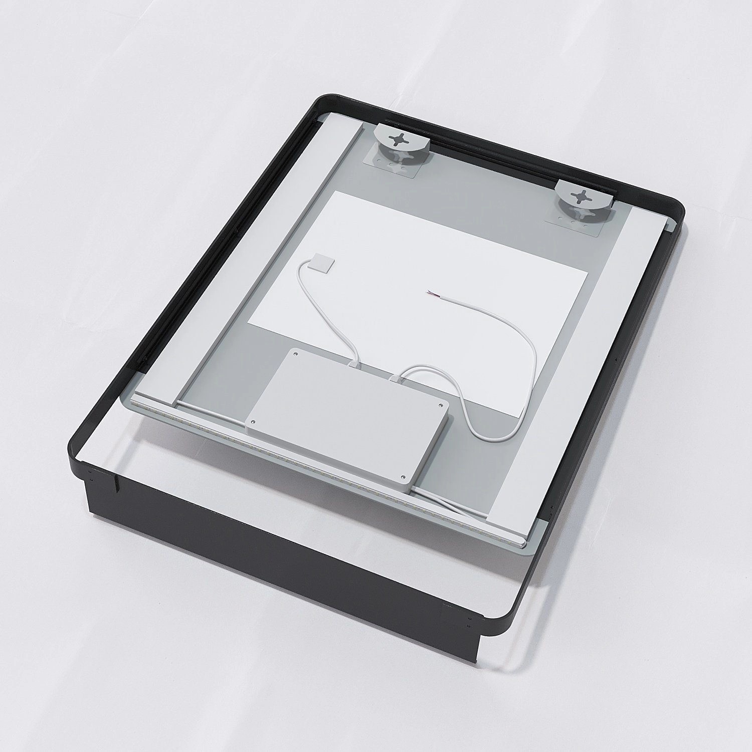 Aquabatos LED Spiegel 60x80cm mit Ablage, Badspiegel mit Beleuchtung, Rückansicht.