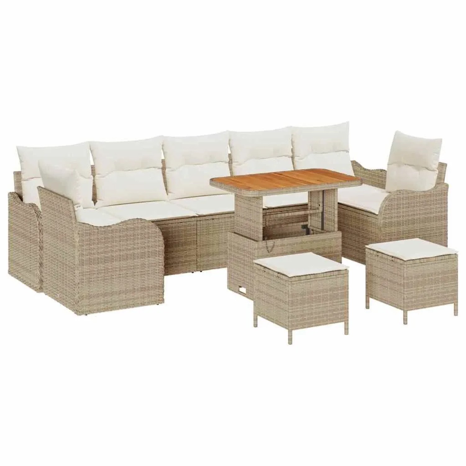 vidaXL Garten-Sofa-Set mit Kissen mit Speicher 10-Tlg Beige und Creme 3364201