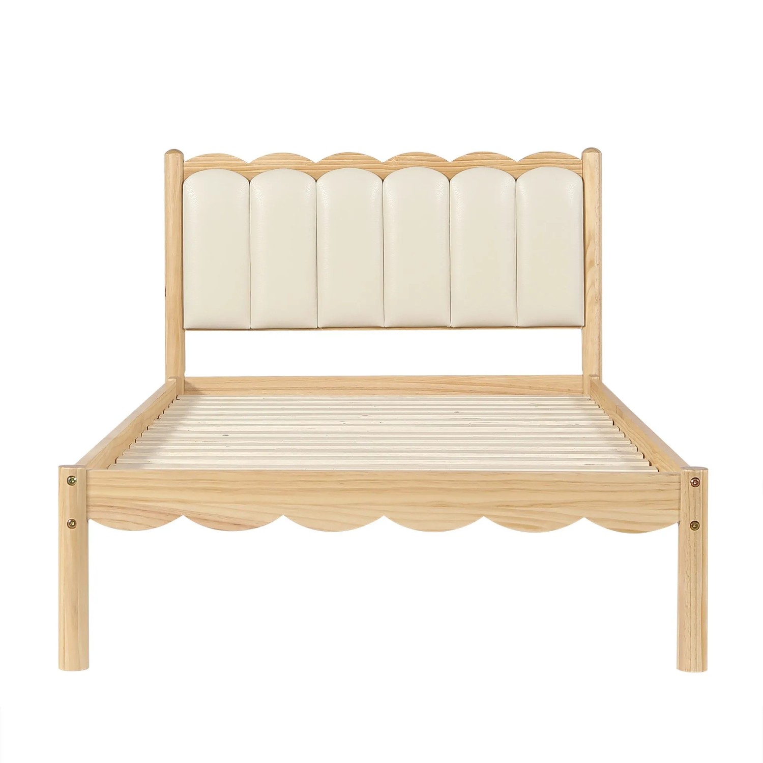 Merax Kinderbett Polsterbett 90X200 cm Wellendesign Beige