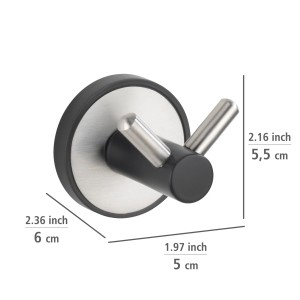 WENKO Wandhaken Duo Udine UV-Loc®, Handtuchhalter aus Edelstahl, gebürstet und schwarz matt.