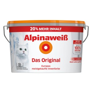 Eimer Alpina Wandfarbe Alpinaweiß Das Original, 12 Liter, weiße Innenfarbe.