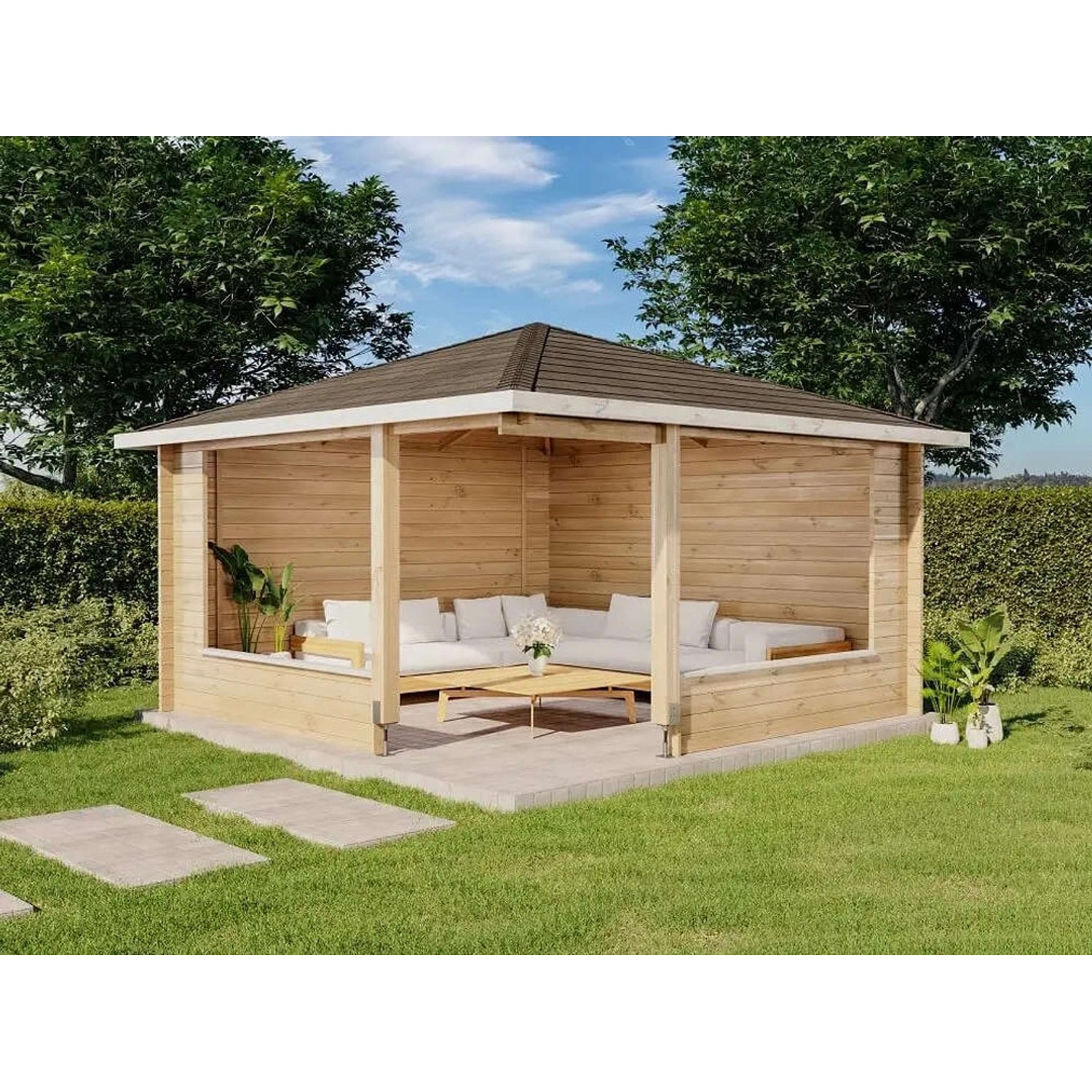 Alpholz Gartenhaus Maik-40 Spitzdach Unbehandelt 425 cm x 425 cm günstig online kaufen