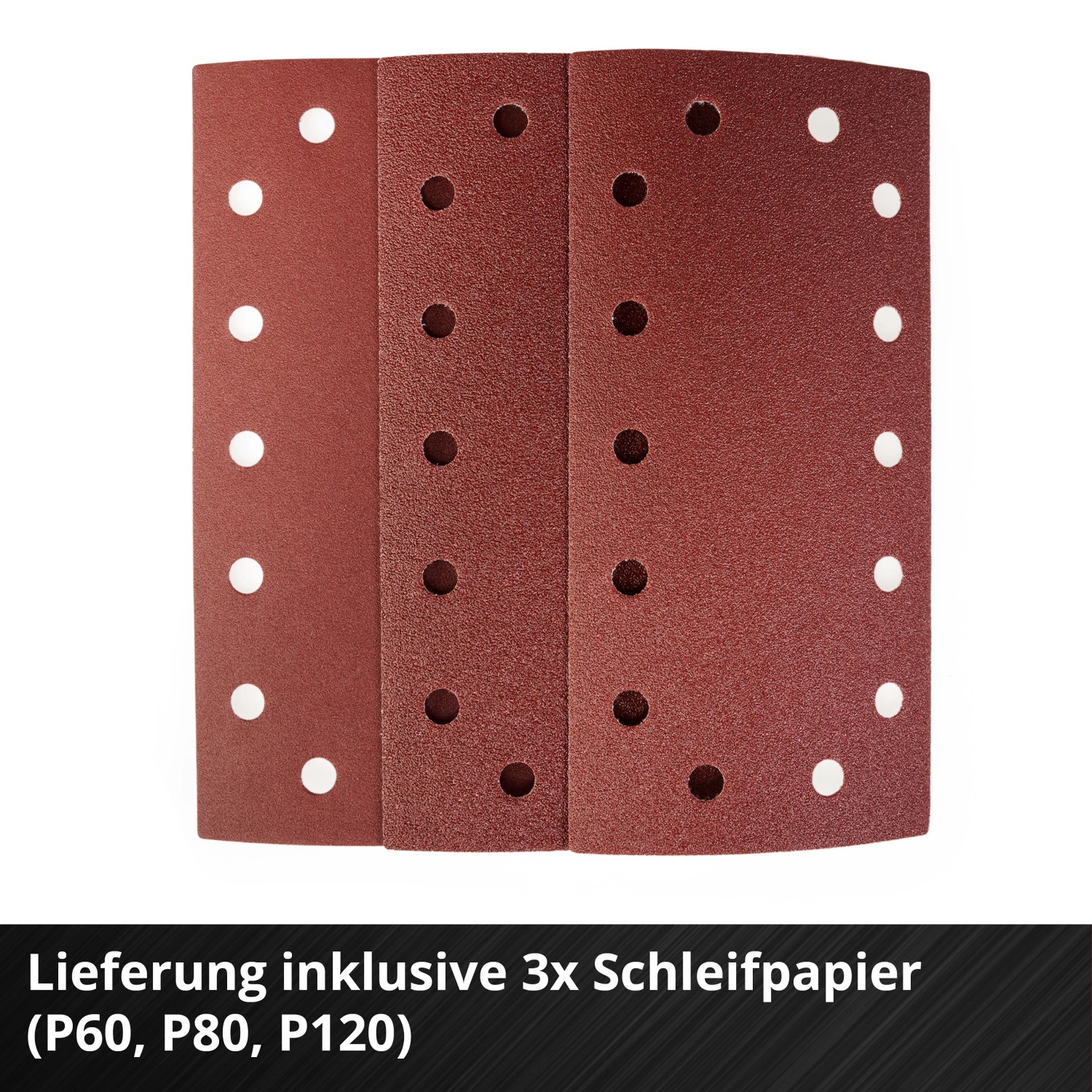 3 Schleifpapiere (P60, P80, P120) für Einhell Schwingschleifer TE-OS 18/230 Li Solo.