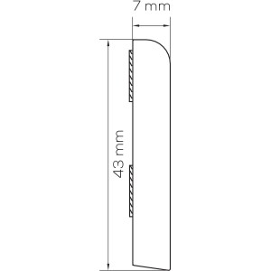 Detailzeichnung: Weiße, selbstklebende Abschlussleiste, 43 x 7 mm, für Fenster-Zubehör.