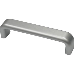 Alufarbener Möbelgriff aus Kunststoff, Lochabstand 96 mm.