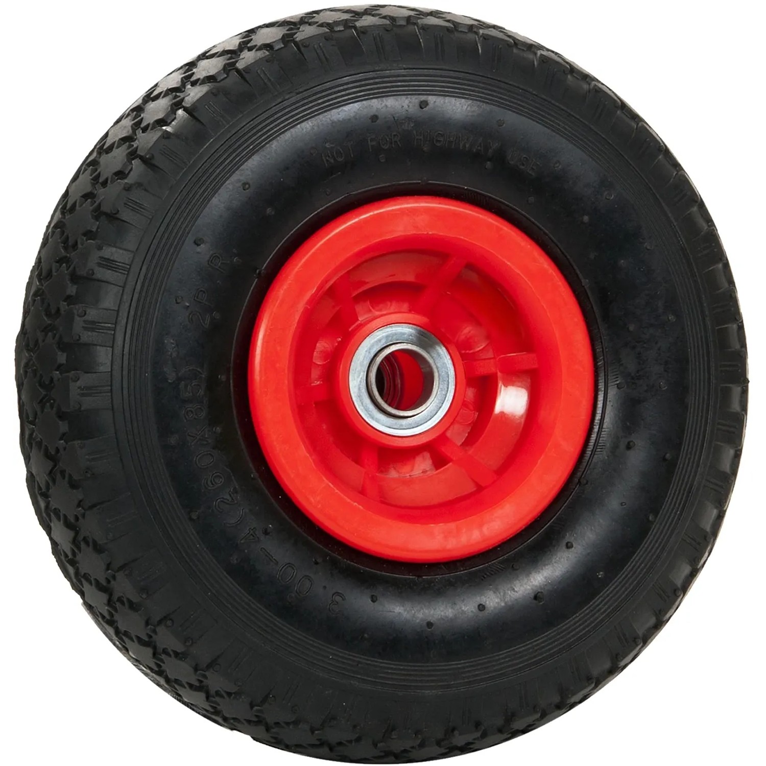 Pannensicheres Ersatzrad für Sackkarre, 260x85 mm, mit roter Felge. Ideal für Baugeräte.