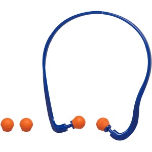 Gebol Bügelgehörschutz Comfort, blau-orange, mit flexiblem Bügel und austauschbaren Ohrstöpseln.