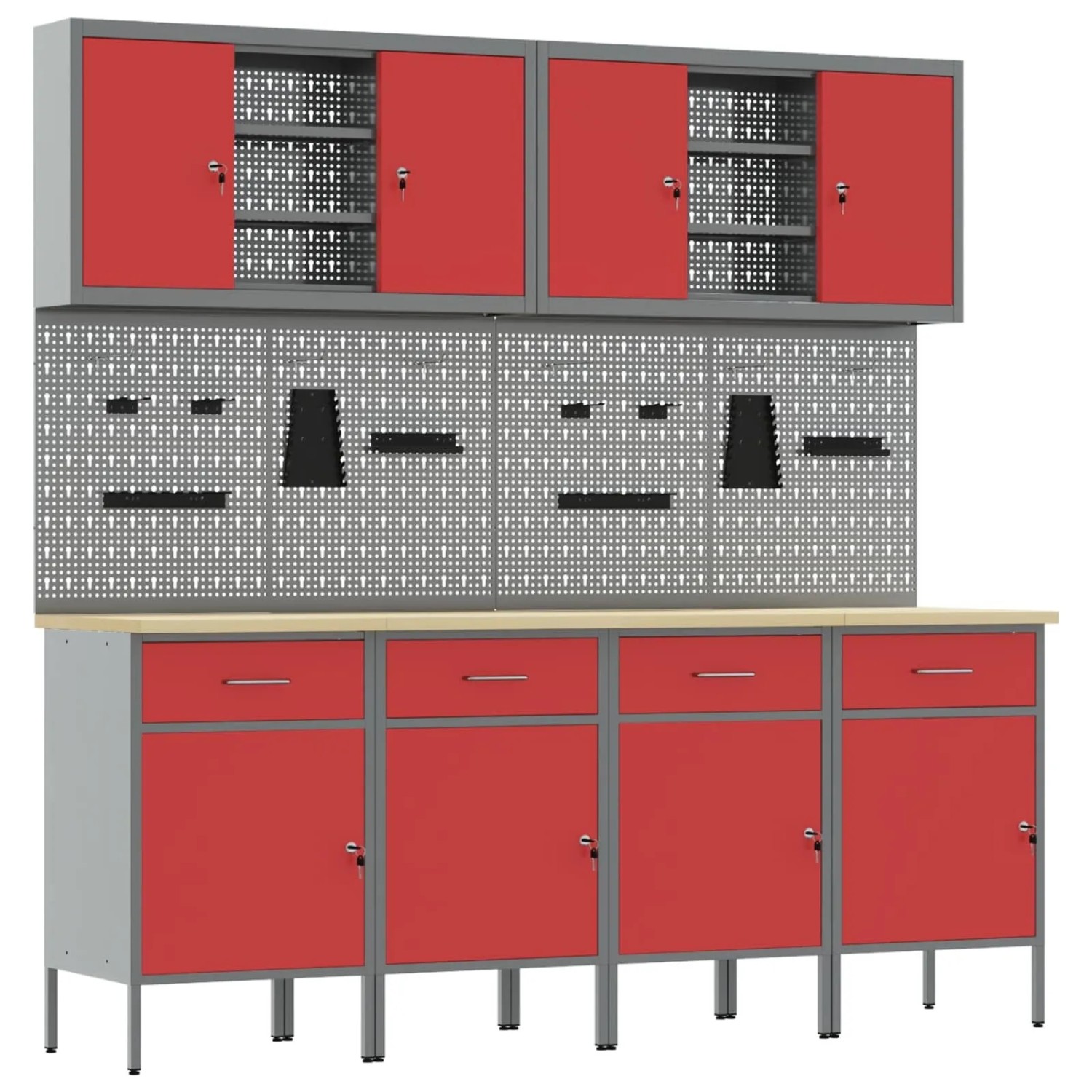 vidaXL Werkbank mit Schubladen 10-Tlg Rot Ingenieure Holz und Stahl 3321485