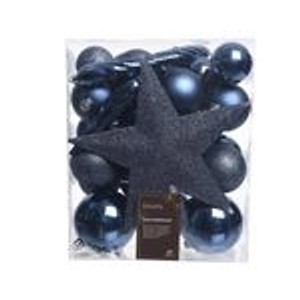 Kaemingk Weihnachtsbaumkugeln Set, blau, bruchfest, mit Stern, Glanz, Matt & Glitter. 33 Stück aus Kunststoff.
