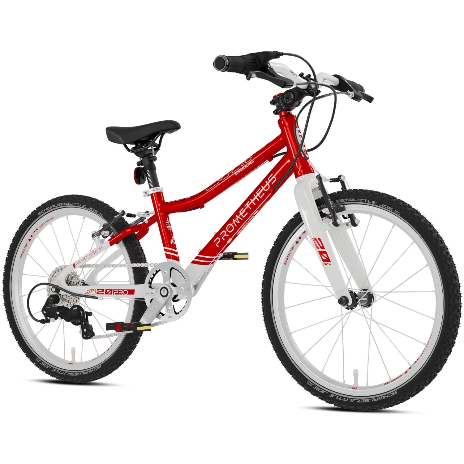 PROMETHEUS BIKES Kinderfahrrad 20 Zoll PRO ab 6 Jahren Ultraleicht 7-Gang Premium Rot Weiß