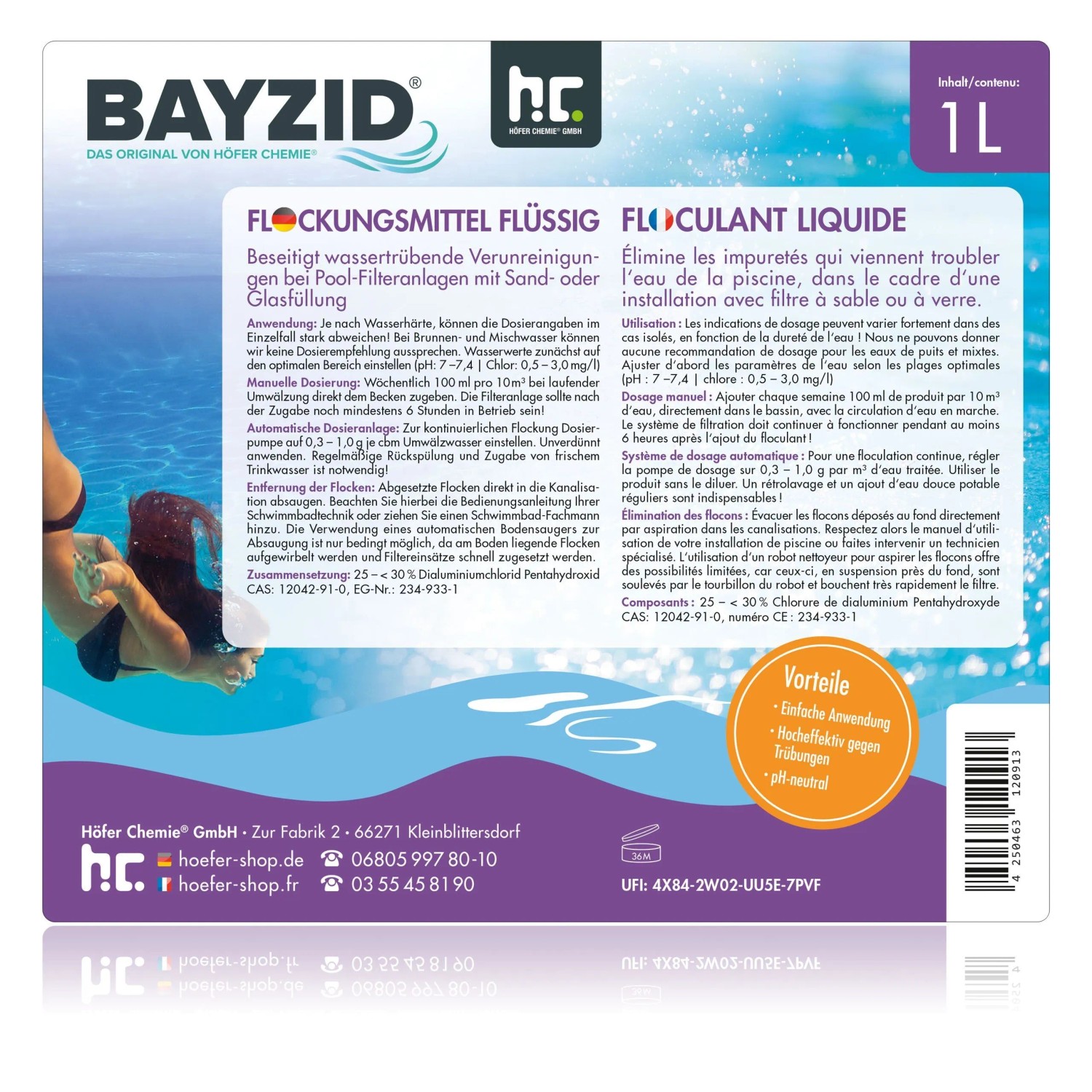 Bayzid Flockungsmittel flüssig, 6x1L für Pools zur Trübungsbeseitigung in Sandfilteranlagen.