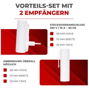 Heidemann Funkgong Set HX Twin, 2 weiße Empfänger: 1x mobil, 1x Steckdose. Türklingel für 2 Räume.