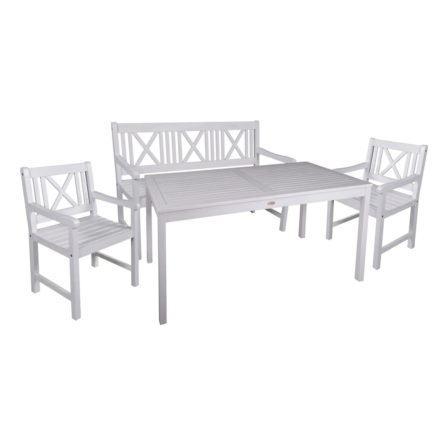 DELUKE Garten-Sitzgruppe LYON 4-tlg. Eukalyptus Weiß Gartenmöbel-Set Gartengarnitur Garten-Essgruppe Stühle Esstisch
