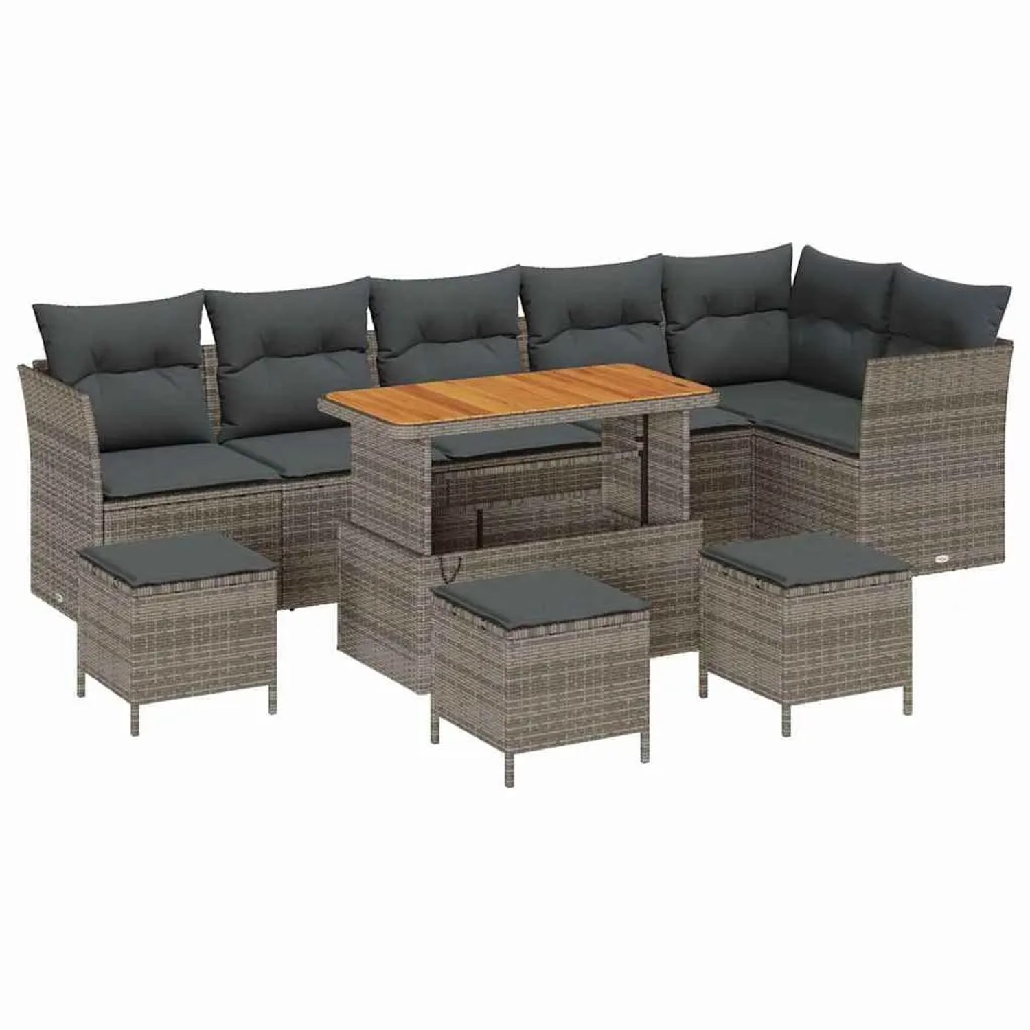 Thumbnail - vidaXL Garten-Sofa-Set mit Kissen mit Speicher 10-Tlg Grau 3363463