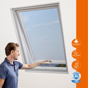 Windhager Fliegengitter Plus für Dachfenster, anthrazit, mit Reißverschluss und Klettband Montage.