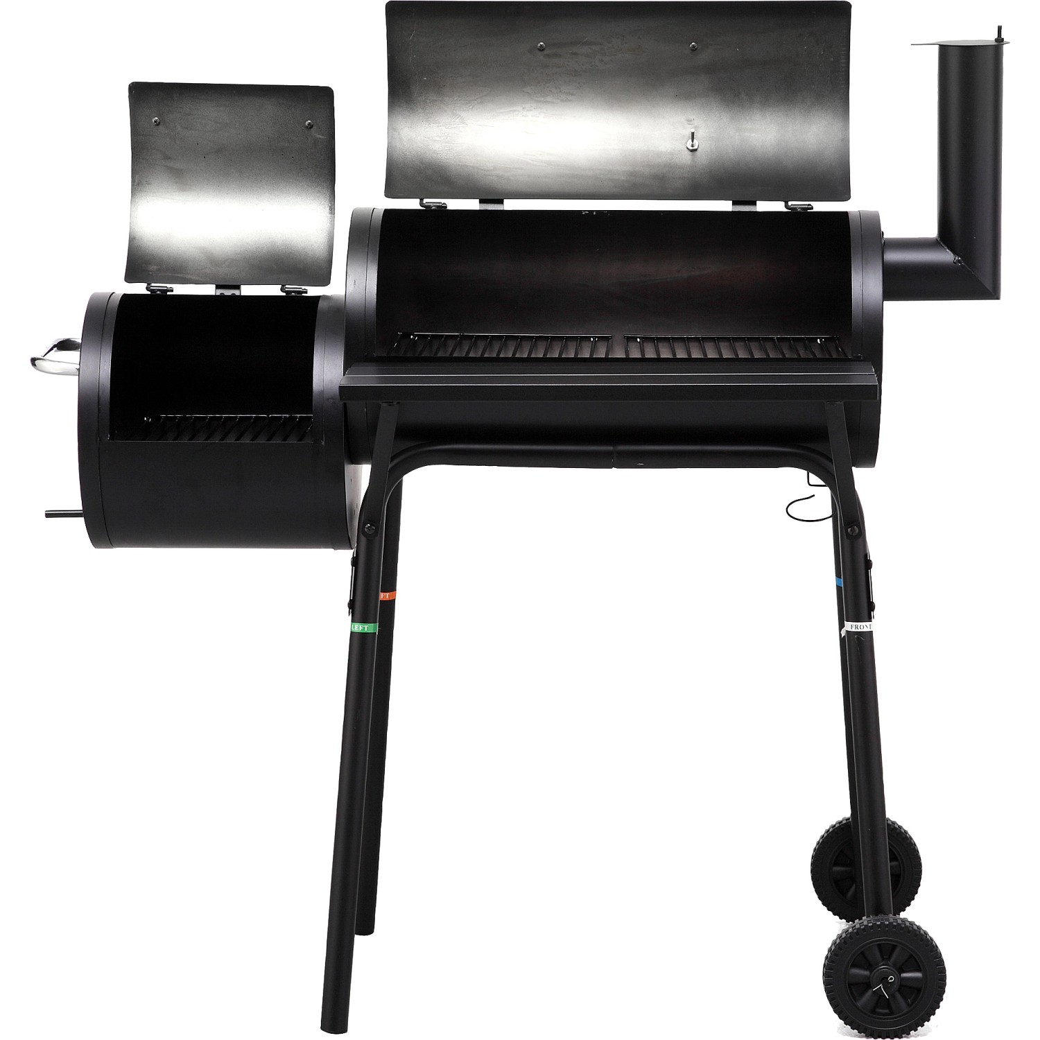 Schwarzer tepro Smoker Wichita Holzkohlegrill mit Thermometer und Rädern.