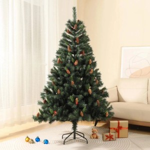 Svita künstlicher Weihnachtsbaum 180cm, grün, mit Tannenzapfen, roten Beeren und Ständer.
