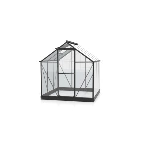 Vitavia Gewächshaus Triton 3800 ESG, schwarzer Rahmen, Glas, mit Dachfenster.