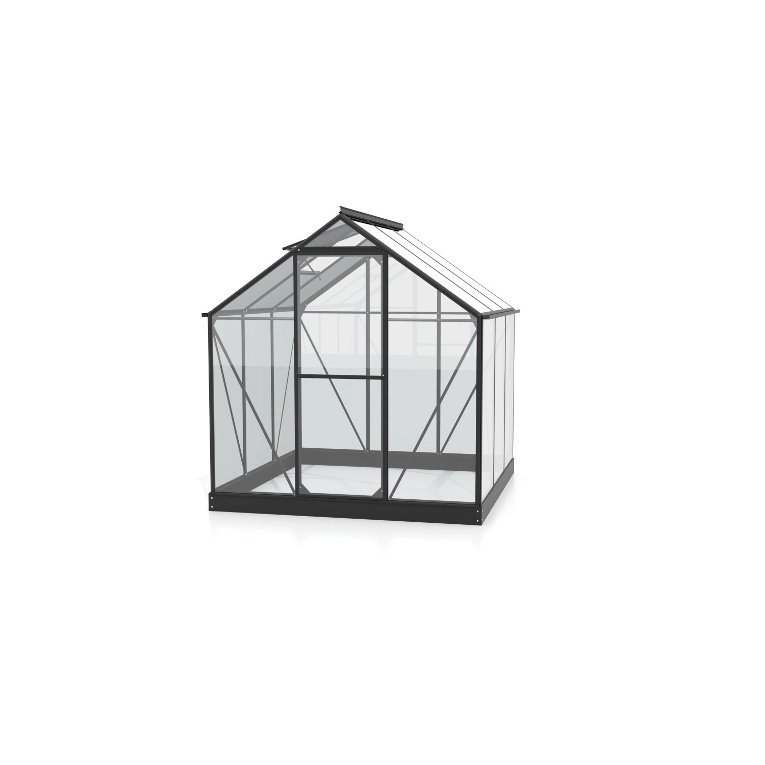 Vitavia Gewächshaus Triton 3800 ESG, schwarzer Rahmen, Glas, mit Dachfenster.