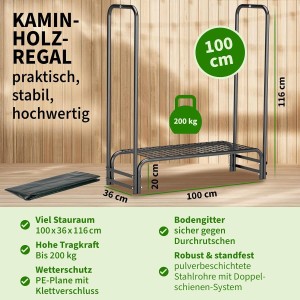 TTL GARDEN Kaminholzregal S aus Stahl mit Schutzplane für Innen und Außen.