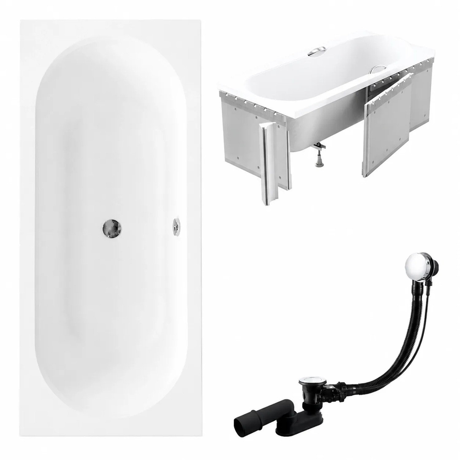 KOLMAN Badewanne Rechteck 160 x 75 Cm Mit Styroporverkleidung Inkl. Ablauf Und Füße