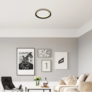 Schwarze, runde LED-Deckenleuchte Clarino von Globo, Ø 30 cm. Moderne Deckenlampe mit Dimmfunktion und Fernbedienung.