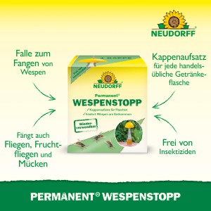 Neudorff Wespenstopp Permanent: Wespenfalle mit Flaschenaufsatz, wiederverwendbar und insektizidfrei.