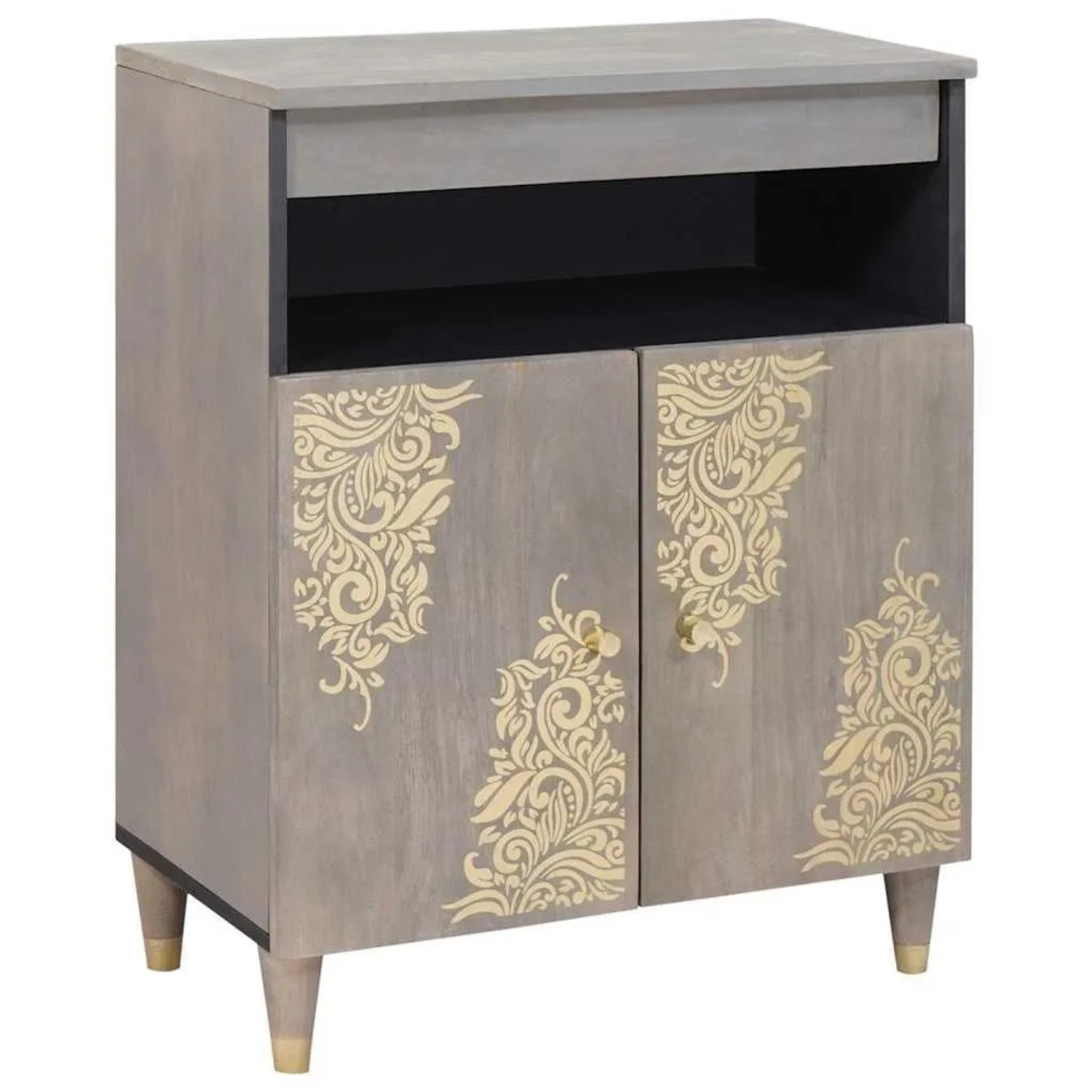 vidaXL Sideboard Grau und Gold 60 x 33 x 75 cm Massivholz Mango 4018797